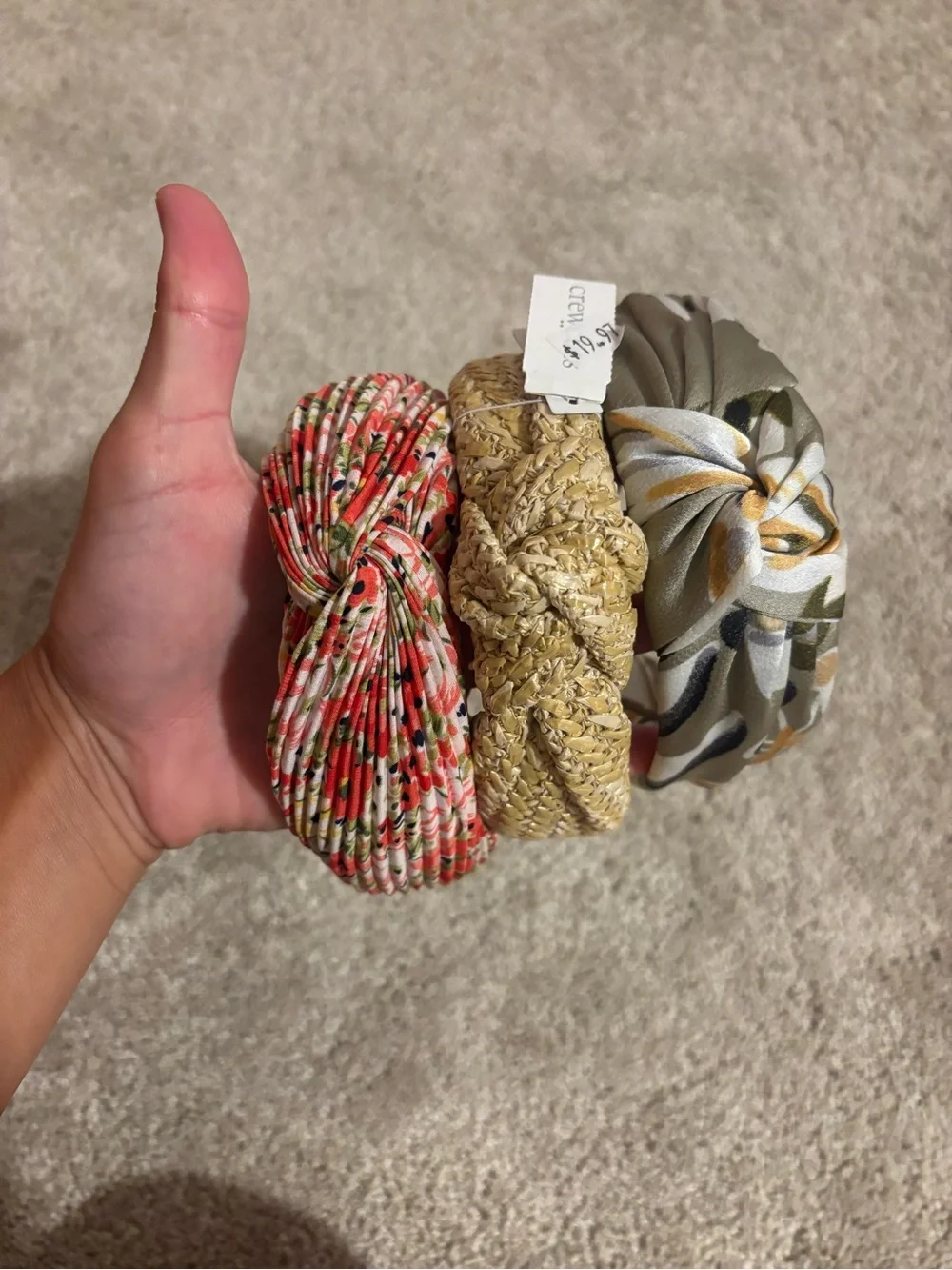 Three-Piece Women’s Headband Set - Coral, Straw, Olive Floral